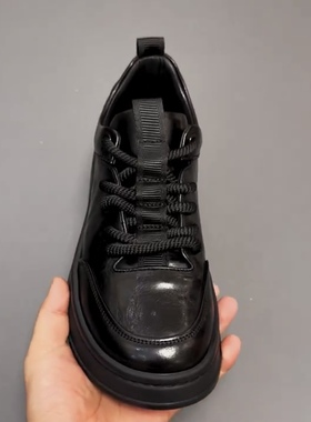 广州秋季新款男鞋头层油蜡牛皮时尚厚底芒果型潮流系带休闲鞋0918