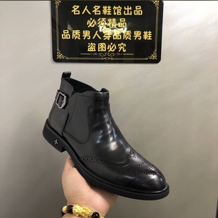 水牛皮英伦风鞋 男士 男H888 休闲侧拉链皮鞋 广州秋冬切尔西商务时尚