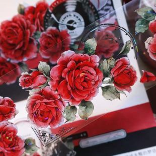 壹洱文创第14期切模【旧日红笺】和纸胶带红玫瑰花手账PET贴纸