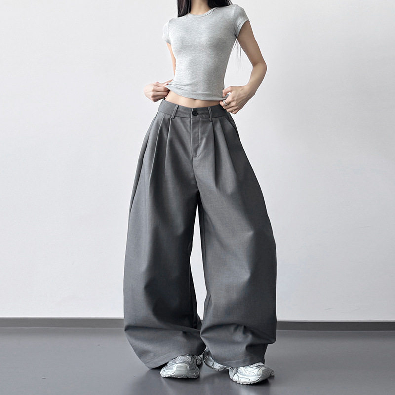 灰色西装裤女2026春季新款高腰阔腿裤宽松显瘦长裤垂坠感休闲裤