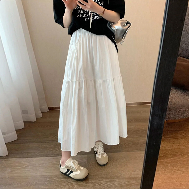 【口袋款】白色半身裙女夏2026新款慵懒风大摆中长裙子蓬蓬蛋糕裙