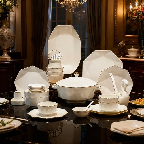 碗碟套装轻奢家用骨瓷釉下彩餐具