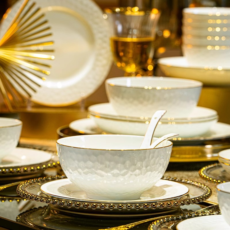 酒店轻奢纯白餐具骨瓷釉下彩高档