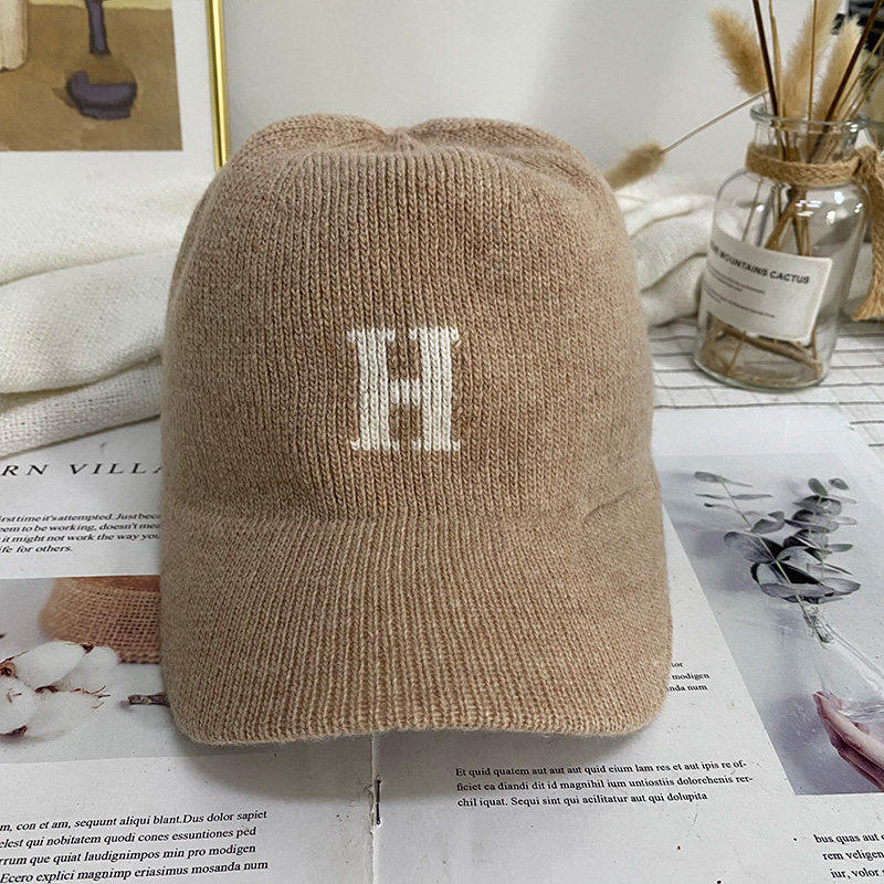 韩版INS风字母H毛线帽女韩国东大门代购时尚休闲羊毛混纺棒球帽潮