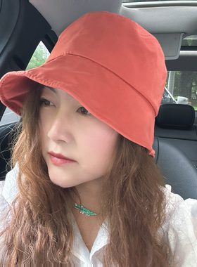 韩国代购红色渔夫帽遮阳盆帽百搭