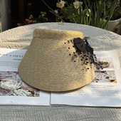3.31现货麦秆草空顶帽女春夏韩国东大门代购 大帽檐出游防晒发箍帽