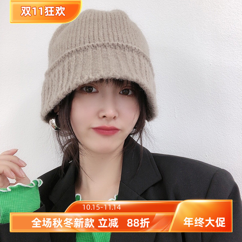 帽子女毛线渔夫帽秋冬韩版百搭韩国东大门代购时尚休闲保暖针织帽