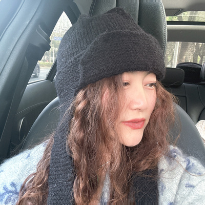 韩国代购黑色毛线帽女秋冬防寒帽