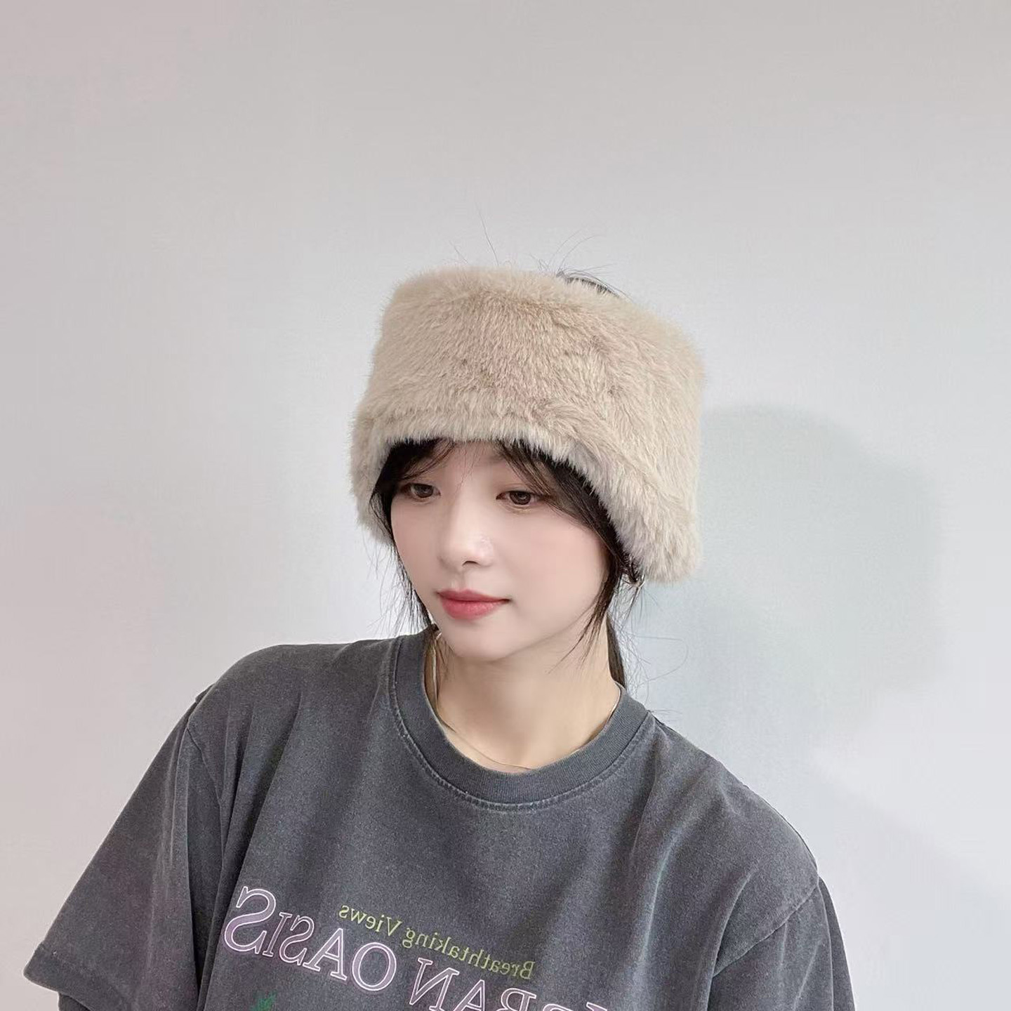 25年秋冬新款毛绒护耳帽女韩国东大门代购加厚保暖空顶帽百搭头套