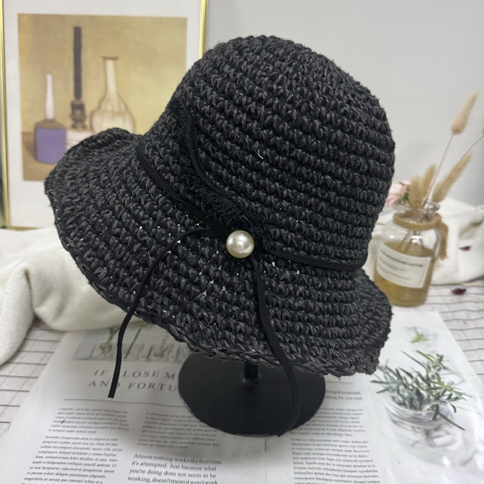 5.28日系小众设计感手工编织渔夫帽子女夏季遮阳盆帽出游珍珠草帽