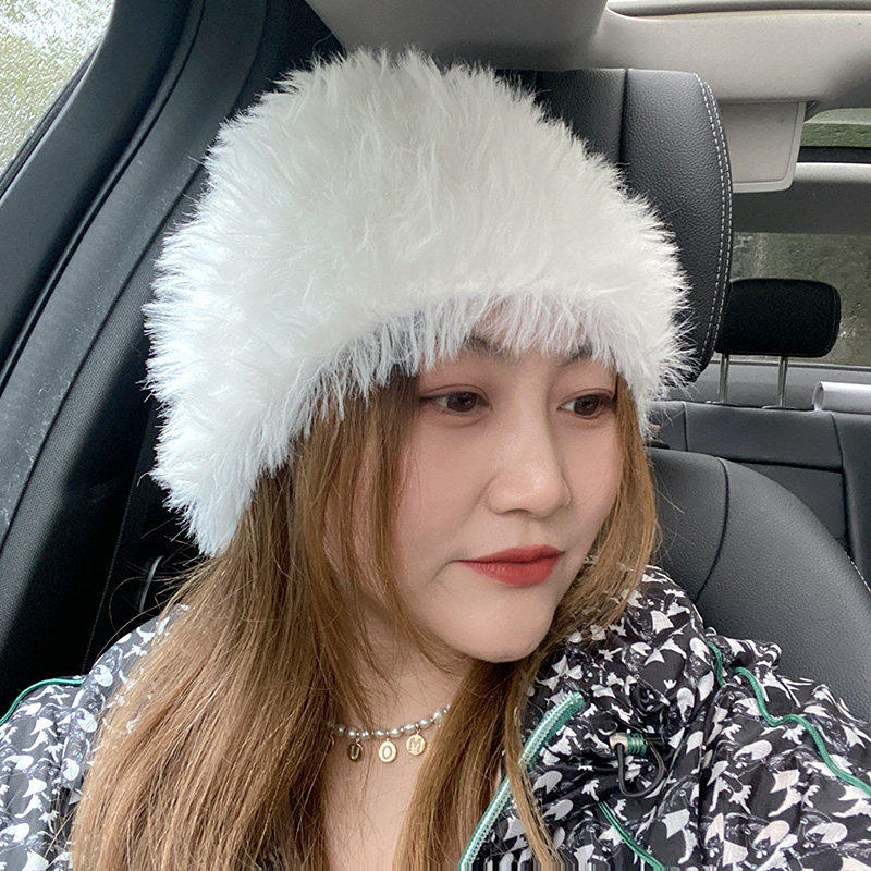 10.23现货帽子女秋冬毛绒水桶帽韩版时尚保暖高顶毛线帽韩国代购