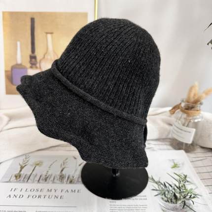 11.7现货帽子秋冬羊毛混纺毛线渔夫帽韩版户外蝴蝶结盆帽韩国代购