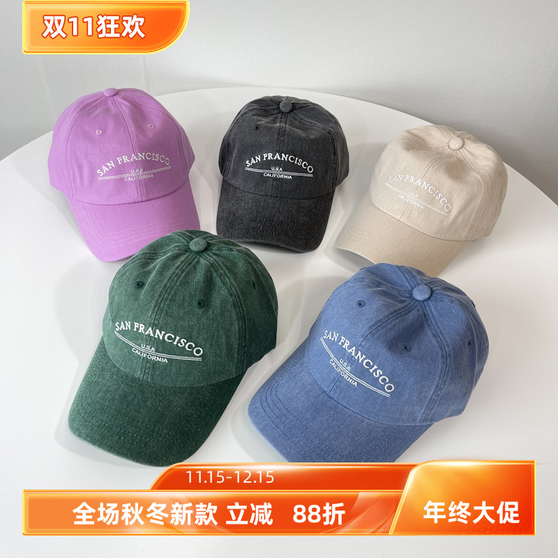 韩国代购做旧水洗棉棒球帽四季款