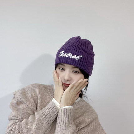25年新款时尚休闲字母毛线帽女韩国东大门代购加厚保暖防寒针织帽