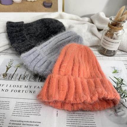 3.1现货韩版ins风兔毛毛线帽秋冬时尚休闲甜美保针织帽韩国代购