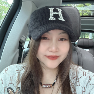 3.1现货H羊毛混纺棒球帽秋冬新款 百搭保暖鸭舌帽韩国东大门 时尚