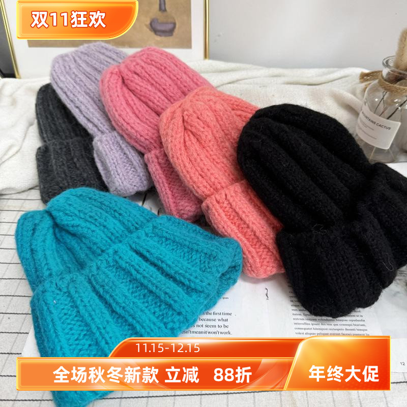 韩版ins风简约纯色羊毛毛线帽