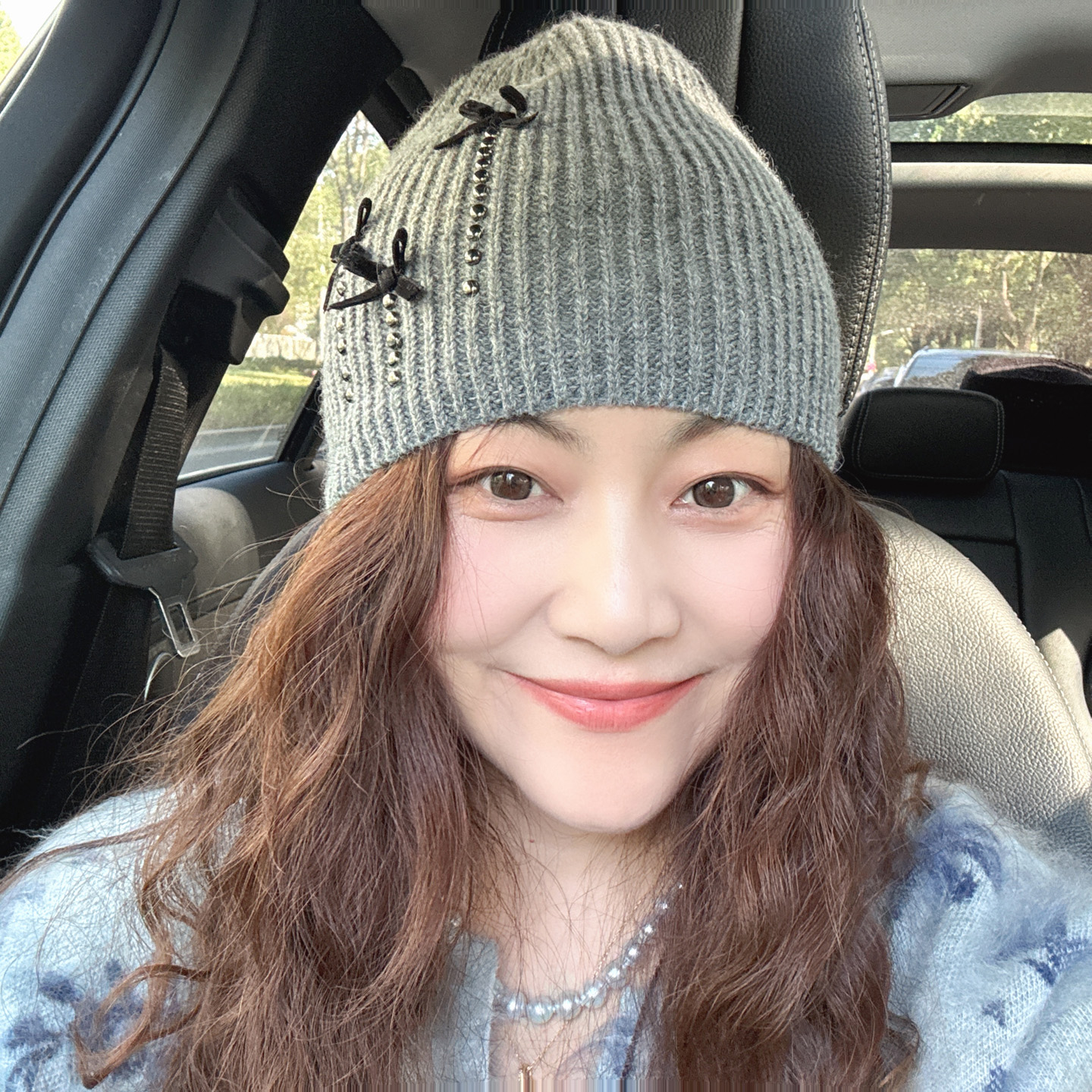 韩国代购蝴蝶结针织帽毛线帽灰色