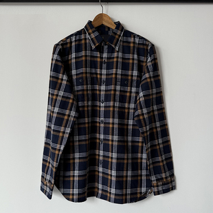 双rl男士格子衬衣美式复古老钱风春夏新款橙蓝纯棉格纹衬衫外套