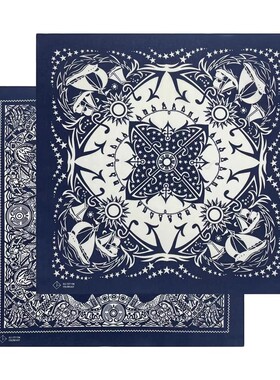 英国单Bandana 靛蓝色纯棉复古帆船佩斯利花纹小方巾头巾发带围巾