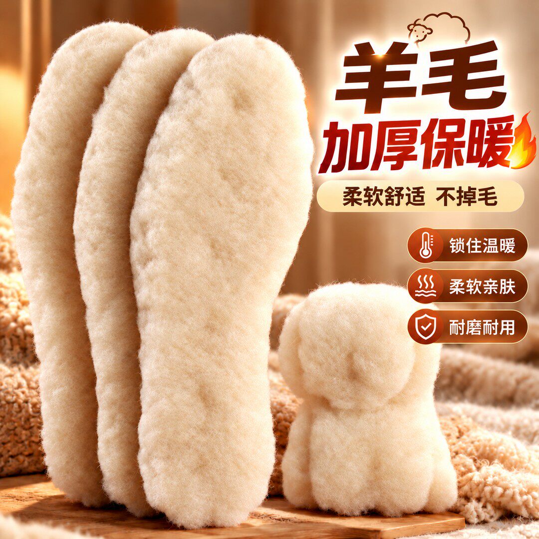 仿澳洲羊毛加绒保暖透气防臭鞋垫
