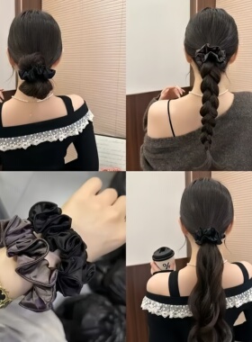 韩系简约褶皱压边小肠发圈黑色