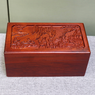 花梨木首饰盒木盒子收纳盒子雕刻吉祥如意中式古典浮雕实木