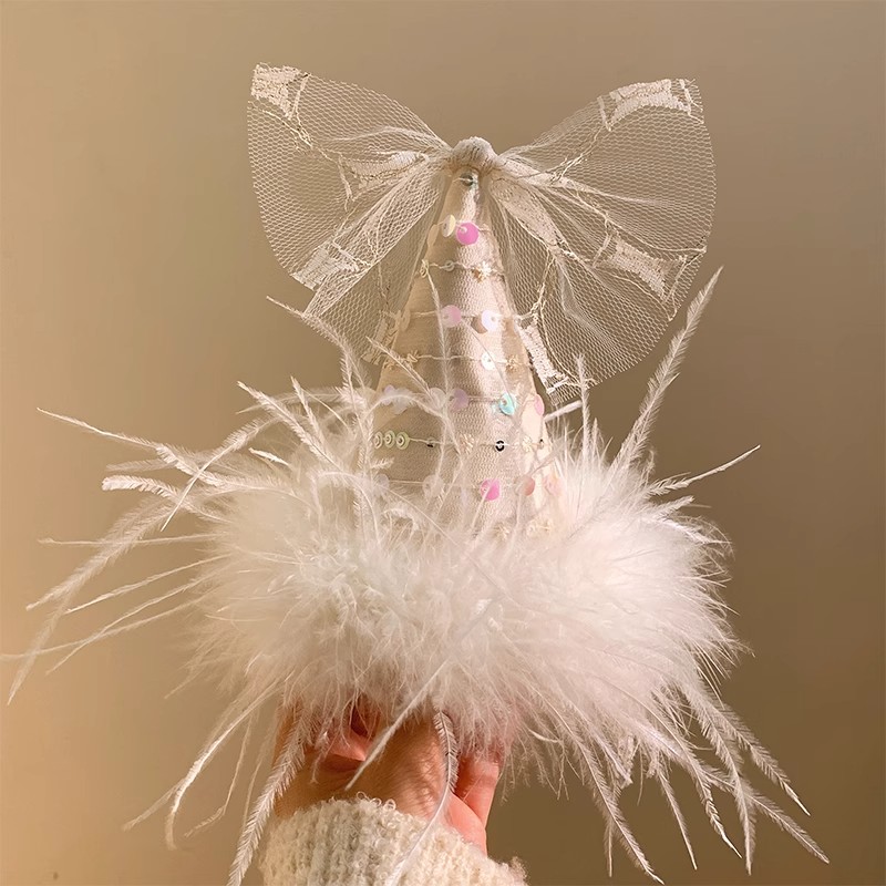 白色羽毛生日帽子发夹头饰
