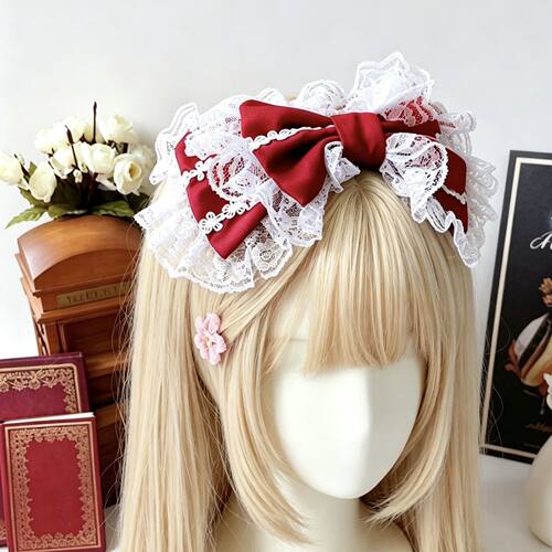 lolita发饰蕾丝大蝴蝶结发箍洛丽塔头饰手作lo娘日常茶话会KC少女