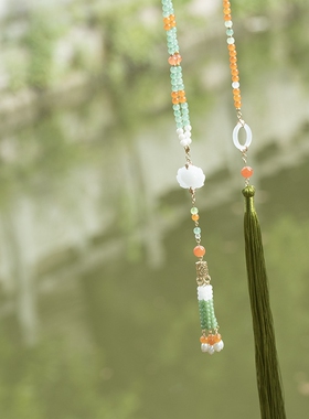 手工汉服长璎珞项链绿色明制背云首饰品古风写真拍摄道具华丽