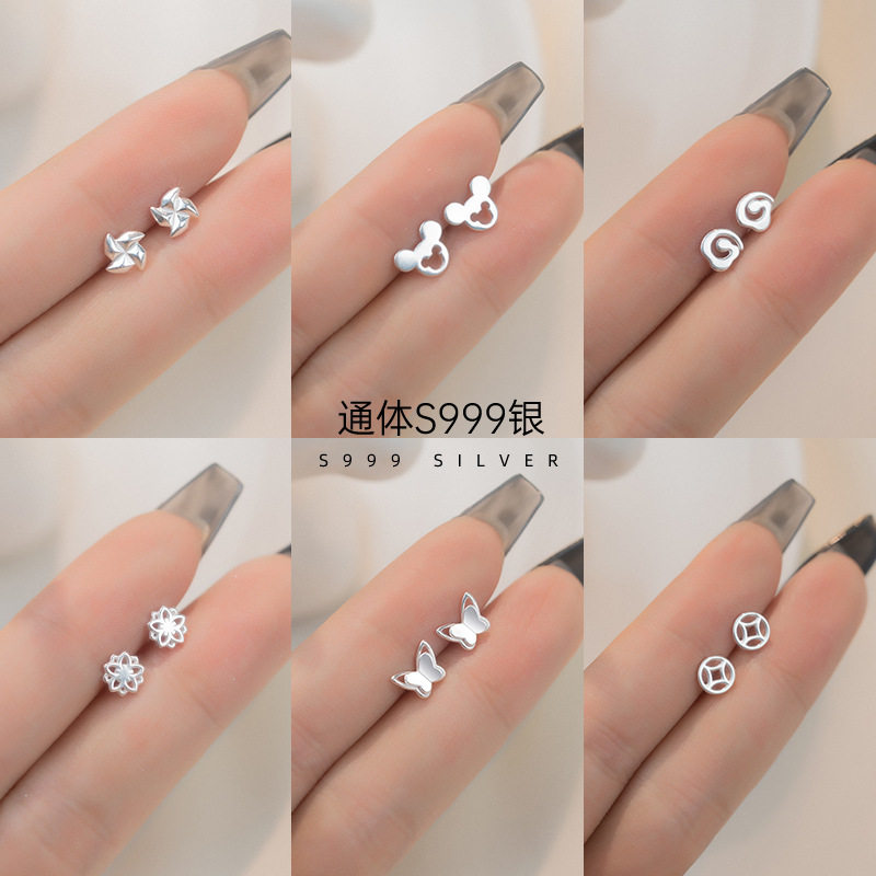 榕树下S999卡通小熊蝴蝶耳钉女可