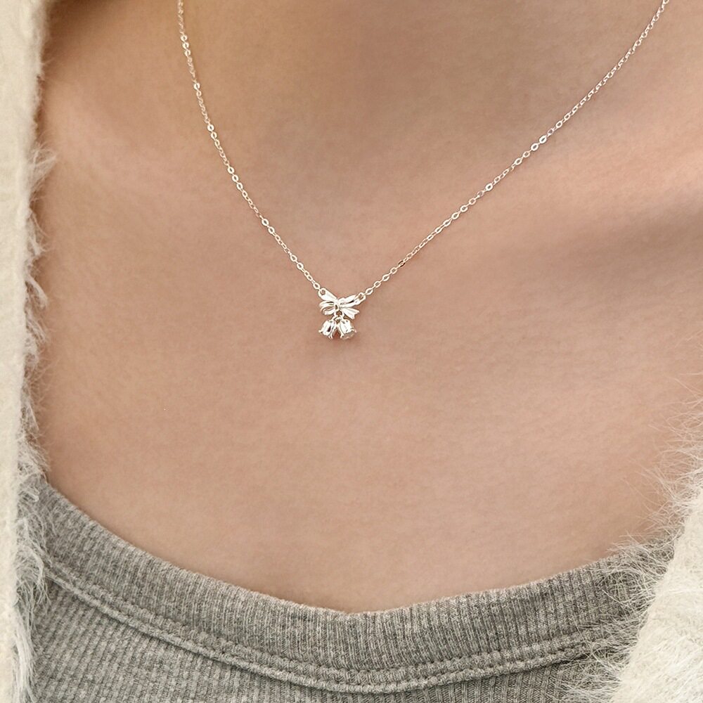 S925纯银蝴蝶结铃兰花项链女甜美