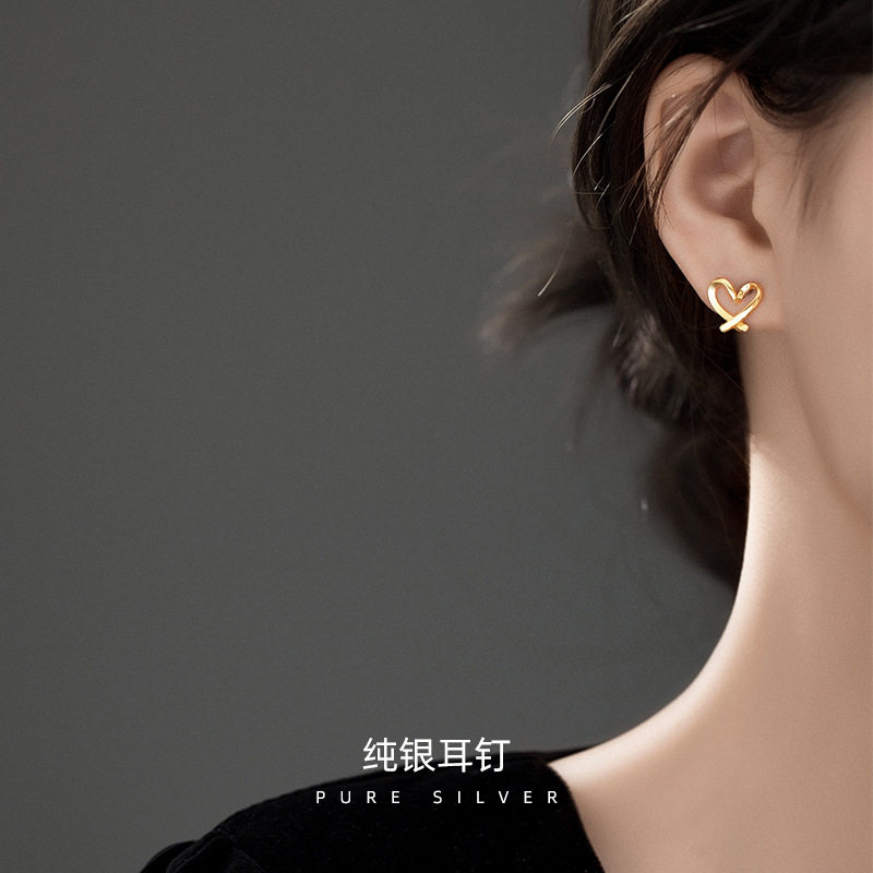S925银U型爱心耳夹女无耳洞新款