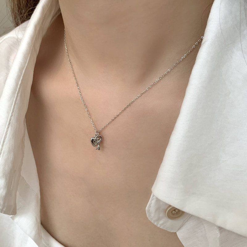 S925纯银爱心钥匙项链女新款时尚