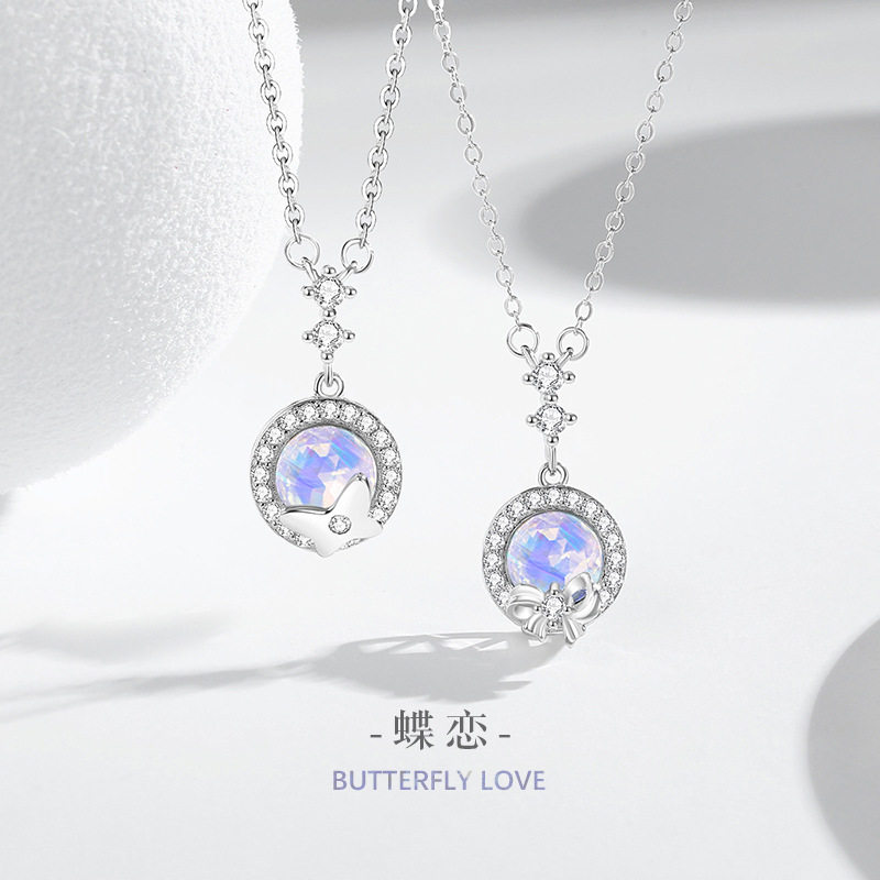 蝴蝶结纯银925项链女小众设计甜