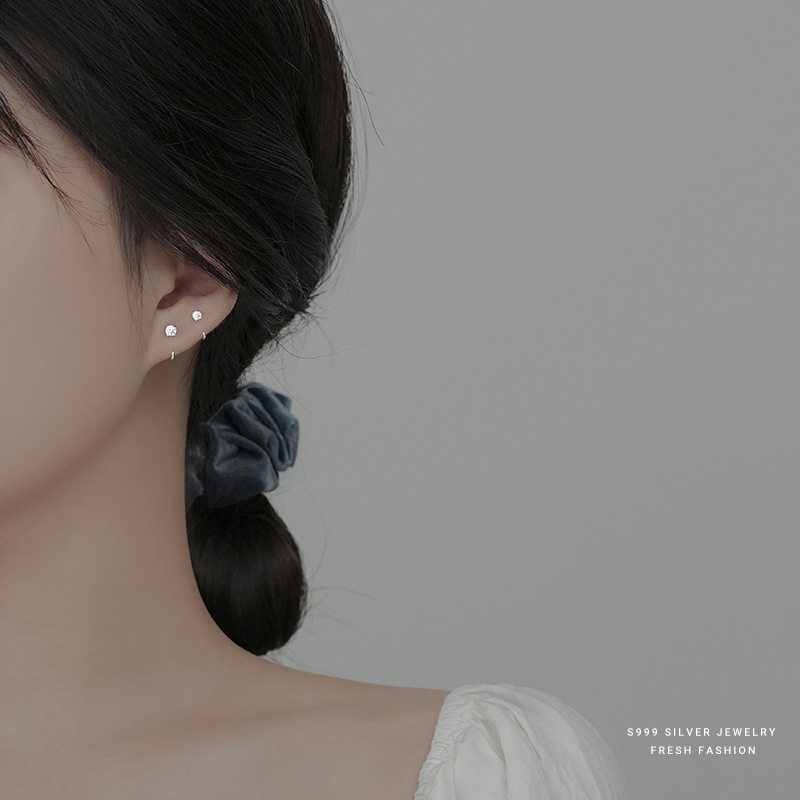 s999纯银四爪锆石闪钻耳环女简约