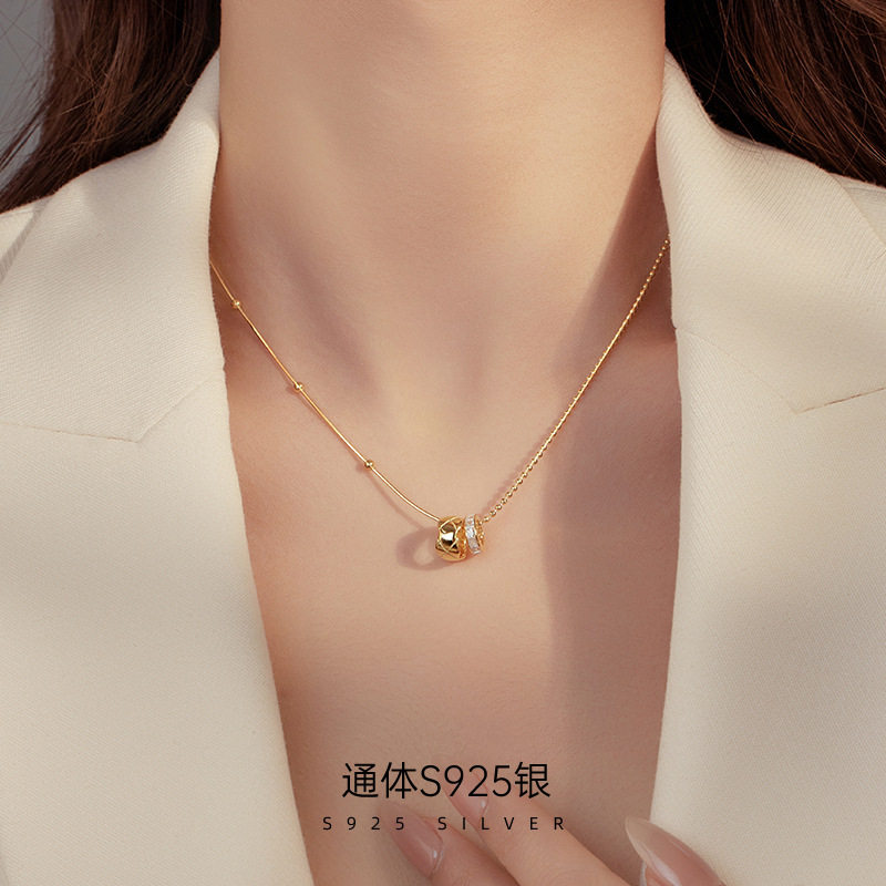 榕树下S925银双环吊坠项链女时尚