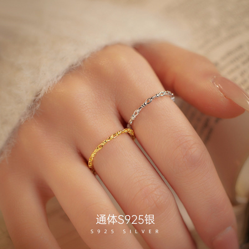 榕树下S925银细链镂空戒指女小众