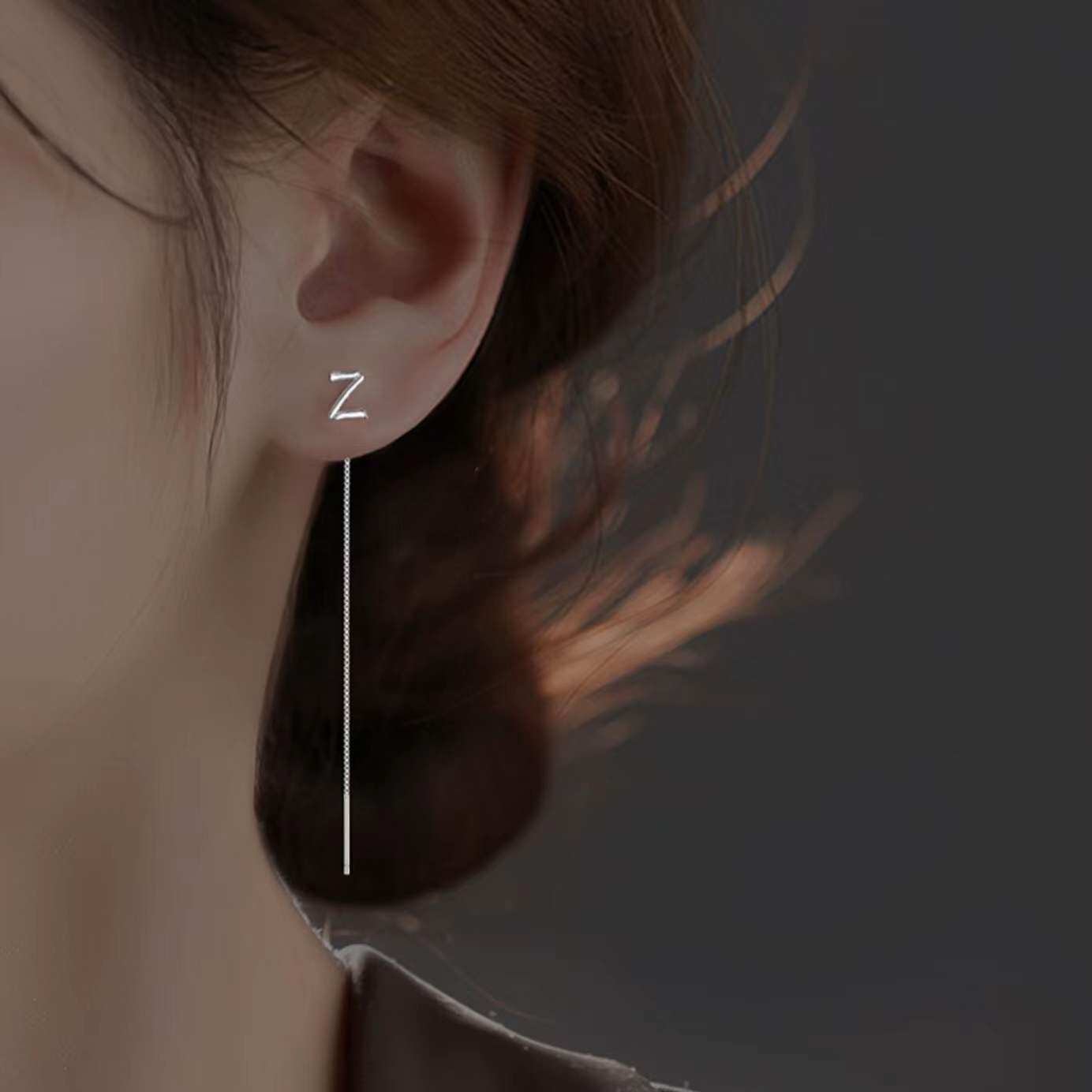s925纯银字母耳线女简约气质耳坠