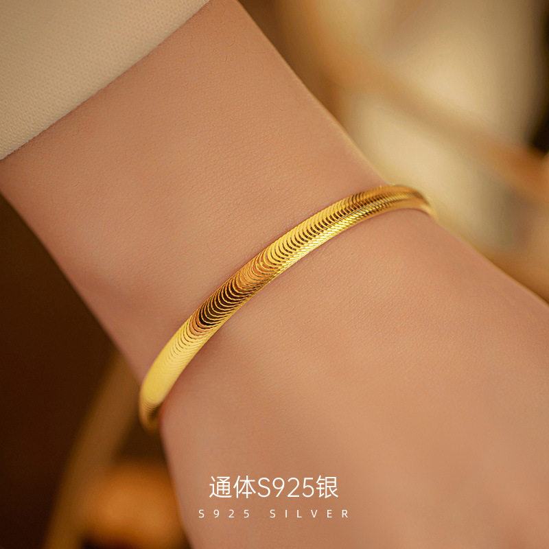 榕树下S925银网红猫眼手镯女实心