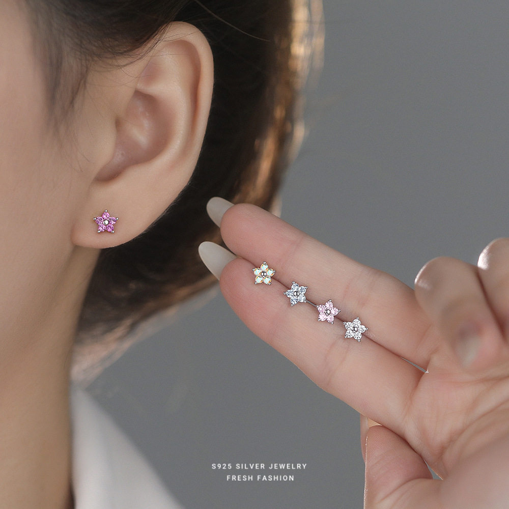 S925纯银璀璨彩色锆石小星星耳钉