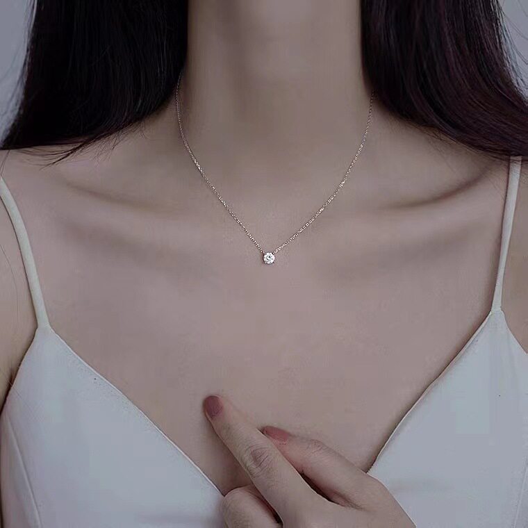 s925纯银几何单颗锆石吊坠颈链少