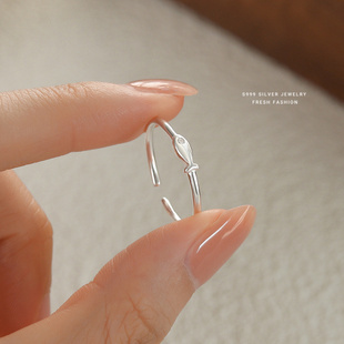 s999足银简约锦鲤小鱼戒指女纯银时尚百搭森系小清新开口韩版手饰