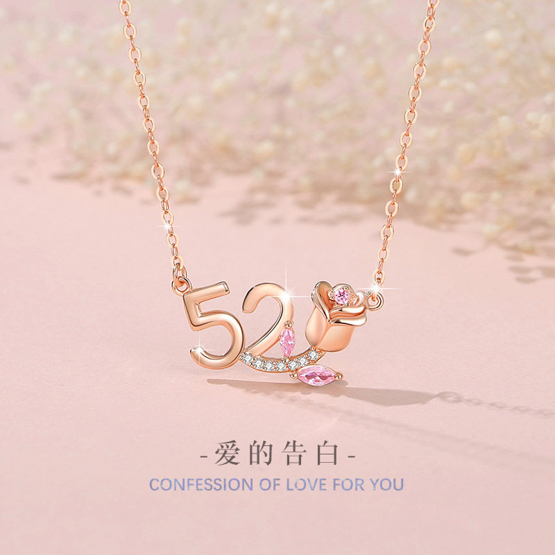 S925纯银玫瑰花项链女新款小众设