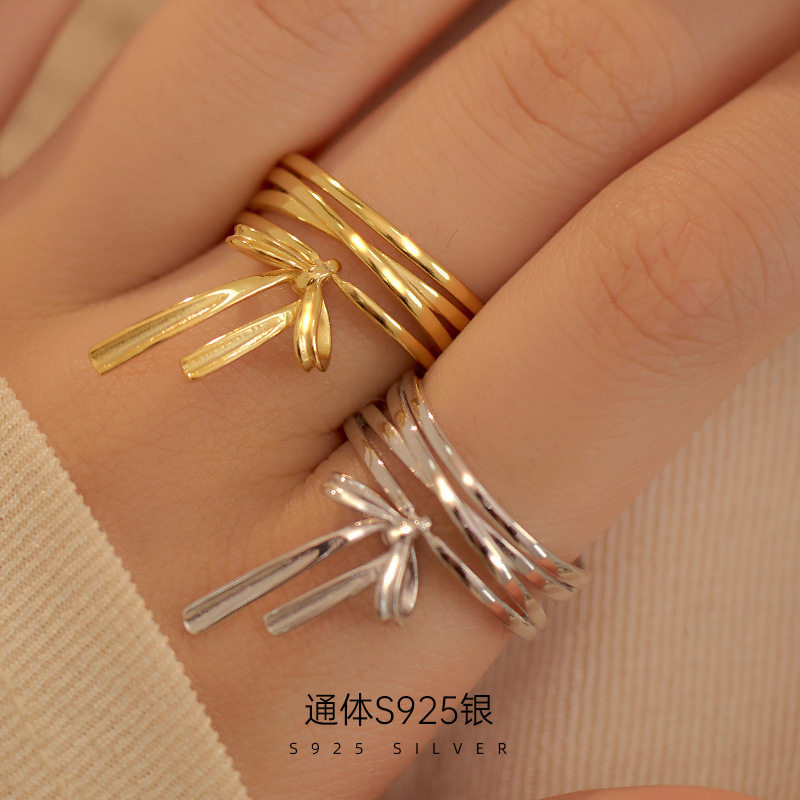 榕树下S925银韩版蝴蝶结戒指女小