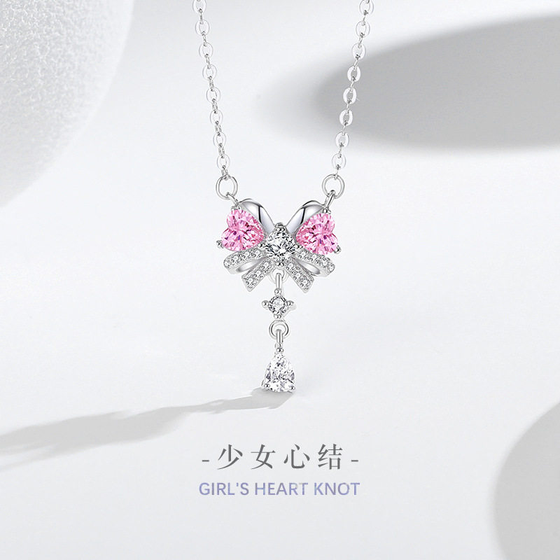 蝴蝶结纯银925项链女小众设计轻