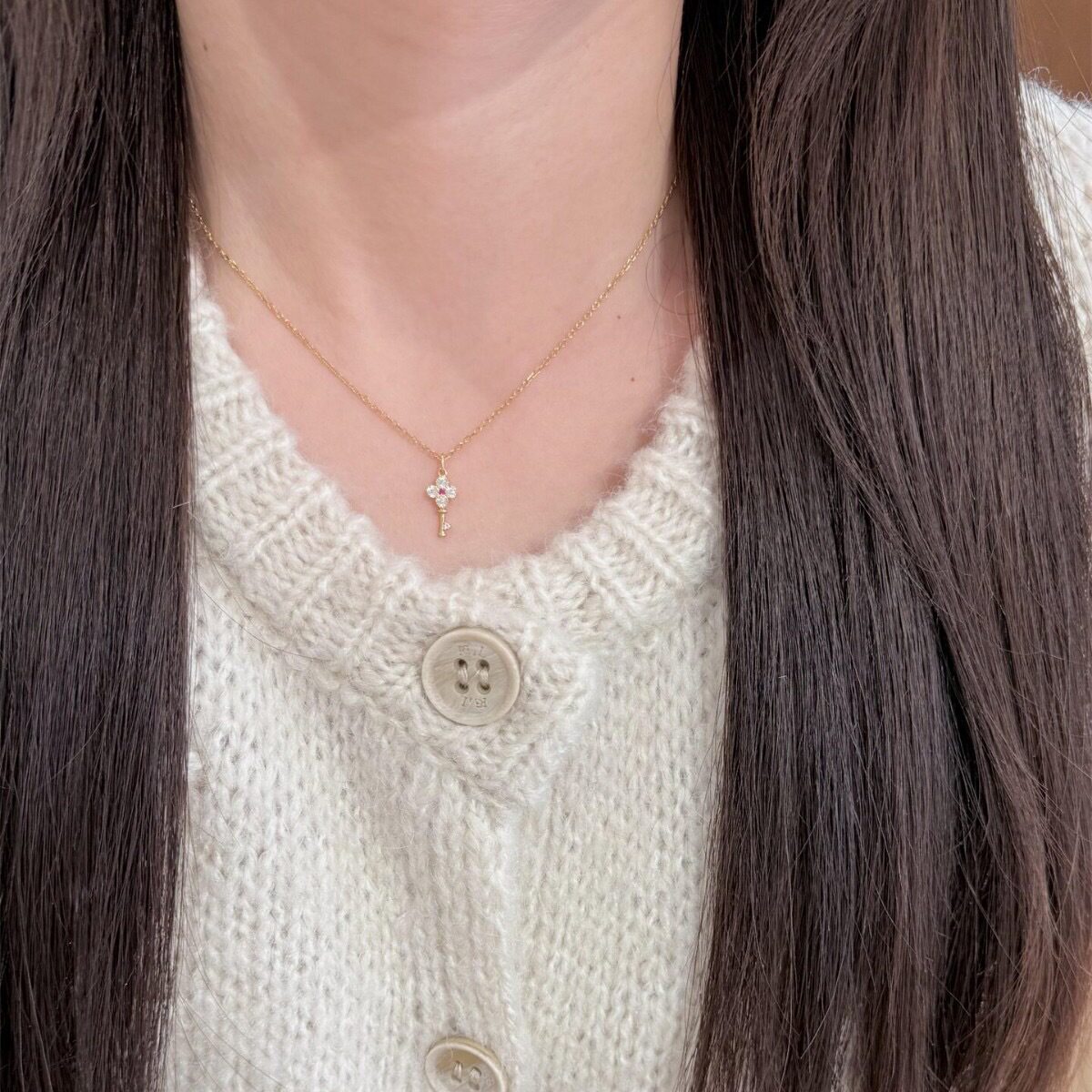 S925纯银幸运钥匙甜美风四叶草锁