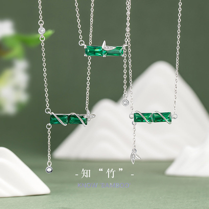 竹节纯银925项链女新中式国潮蝴