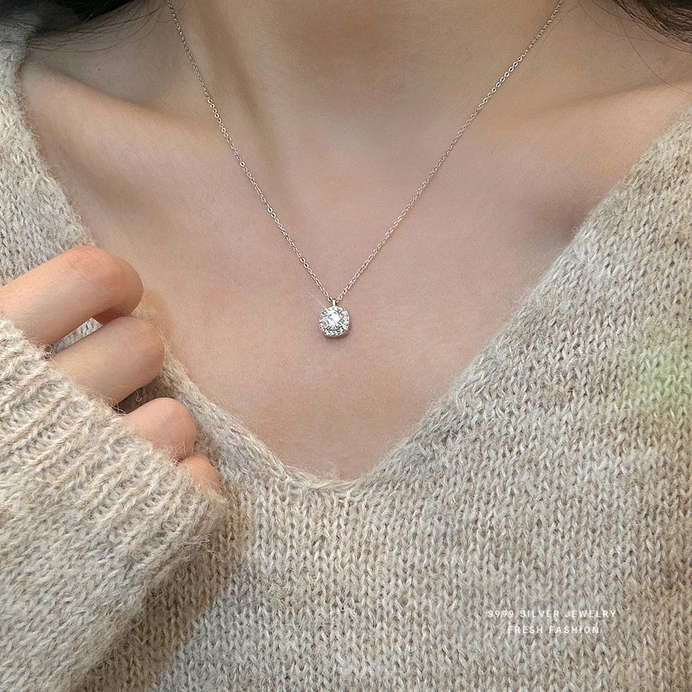 S999足银满天星方糖吊坠项链女纯