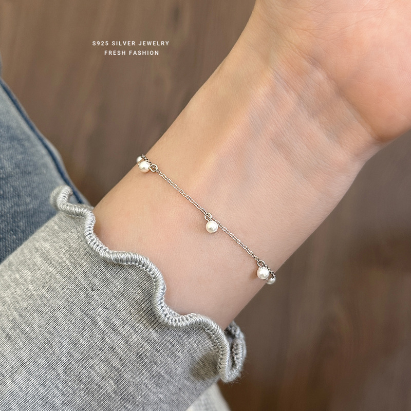 日韩晚晚风温柔圆珠手链女s925纯